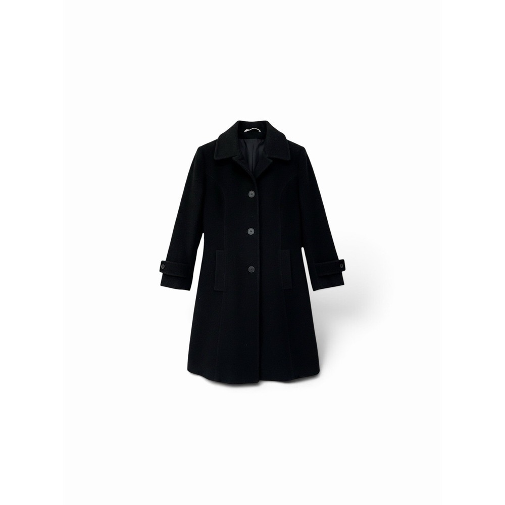 Vintage Larry Levine Trench Coat Womens 8 Black Merino Wool Old Money Classy Y2K